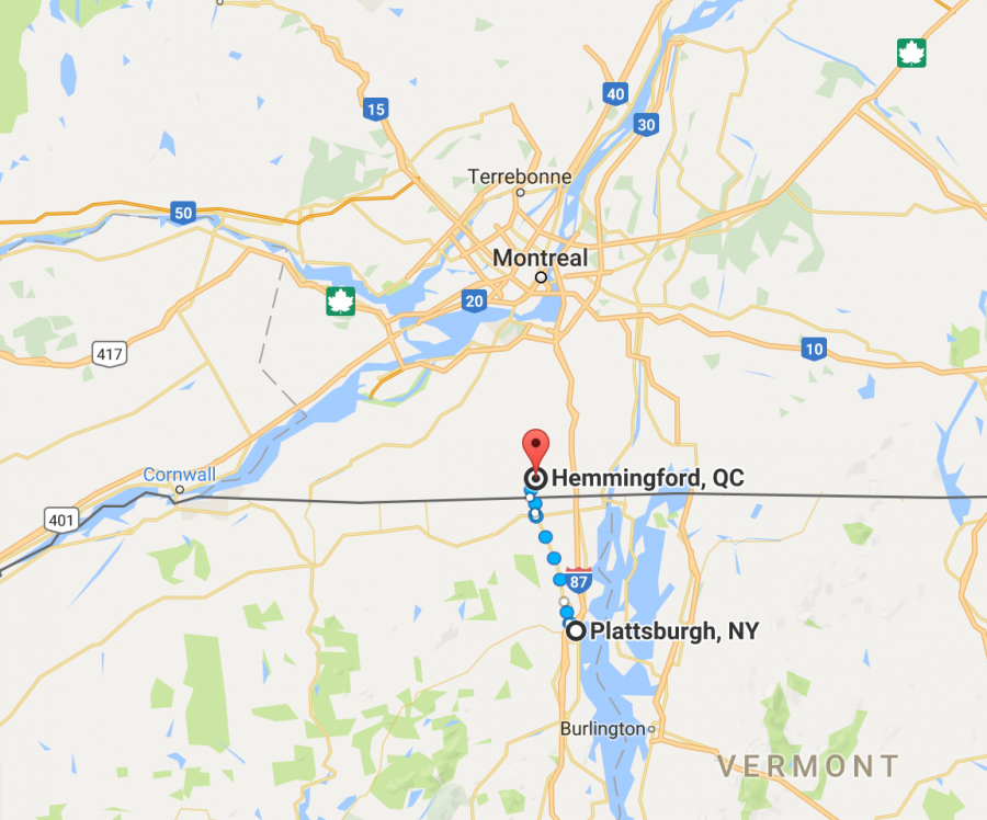 Migrants were spotted with luggage marked with Plattsburgh, New York, an airport near the Quebec border. Migrants were spotted with luggage marked with Plattsburgh, New York, an airport near the Quebec border.